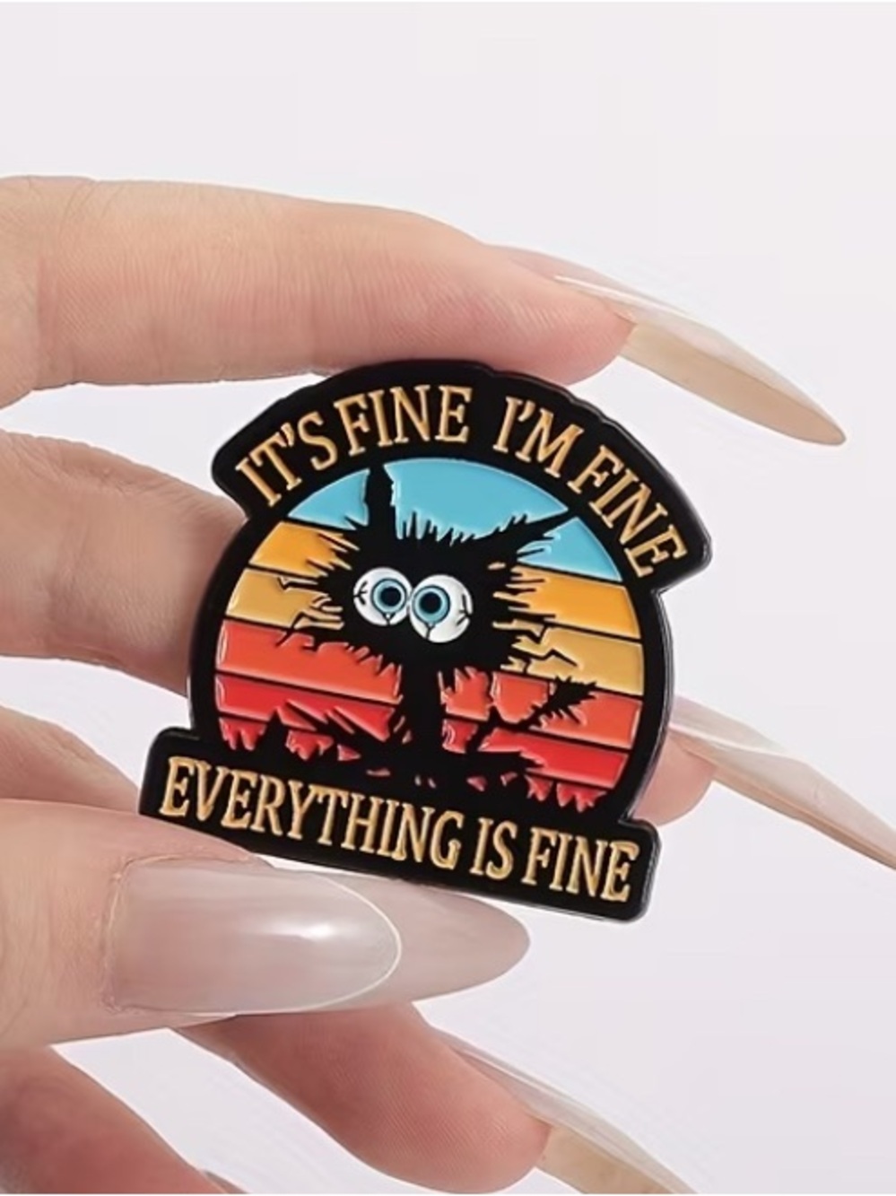 "It's Fine I'm Fine" Enamel Pin - Retro Sunset Tree Design - Picture 2 of 4